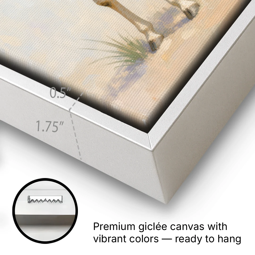 Giraffe Nursery Wall Art of a Baby Glancing Back - White Framed Canvas Wall Art - Gallery Wrap Corner