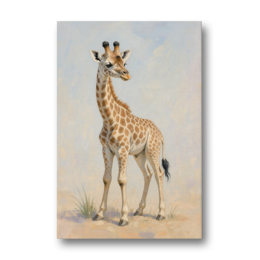 Giraffe Nursery Wall Art of a Baby Glancing Back - Canvas Wall Art - Front