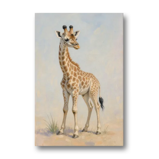 Giraffe Nursery Wall Art of a Baby Glancing Back - Canvas Wall Art - Front