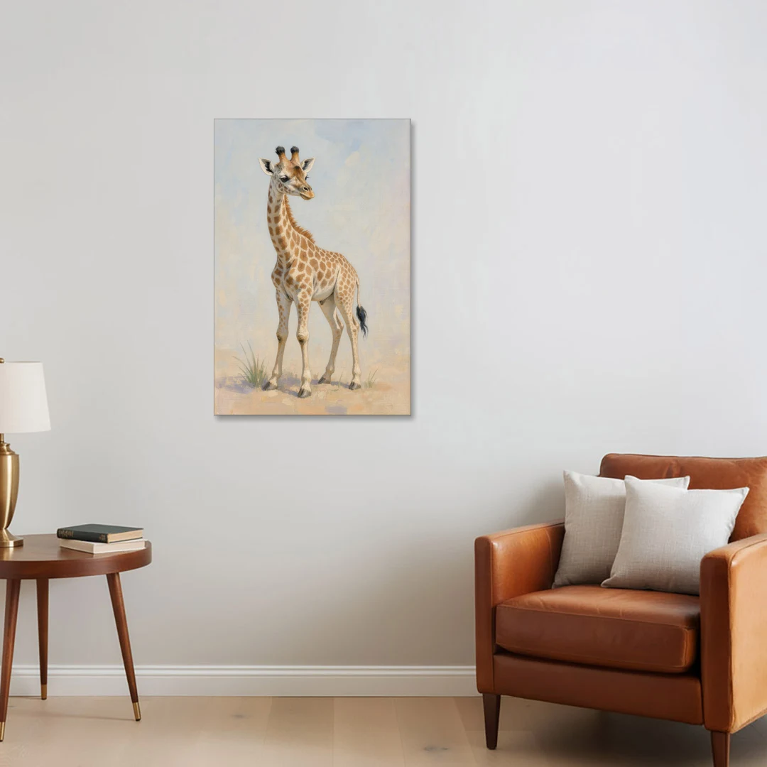 Giraffe Nursery Wall Art of a Baby Glancing Back - Canvas Wall Art - Sofa - 24x36