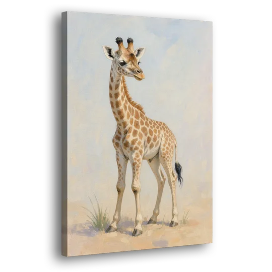 Giraffe Nursery Wall Art of a Baby Glancing Back - Canvas Wall Art - Side