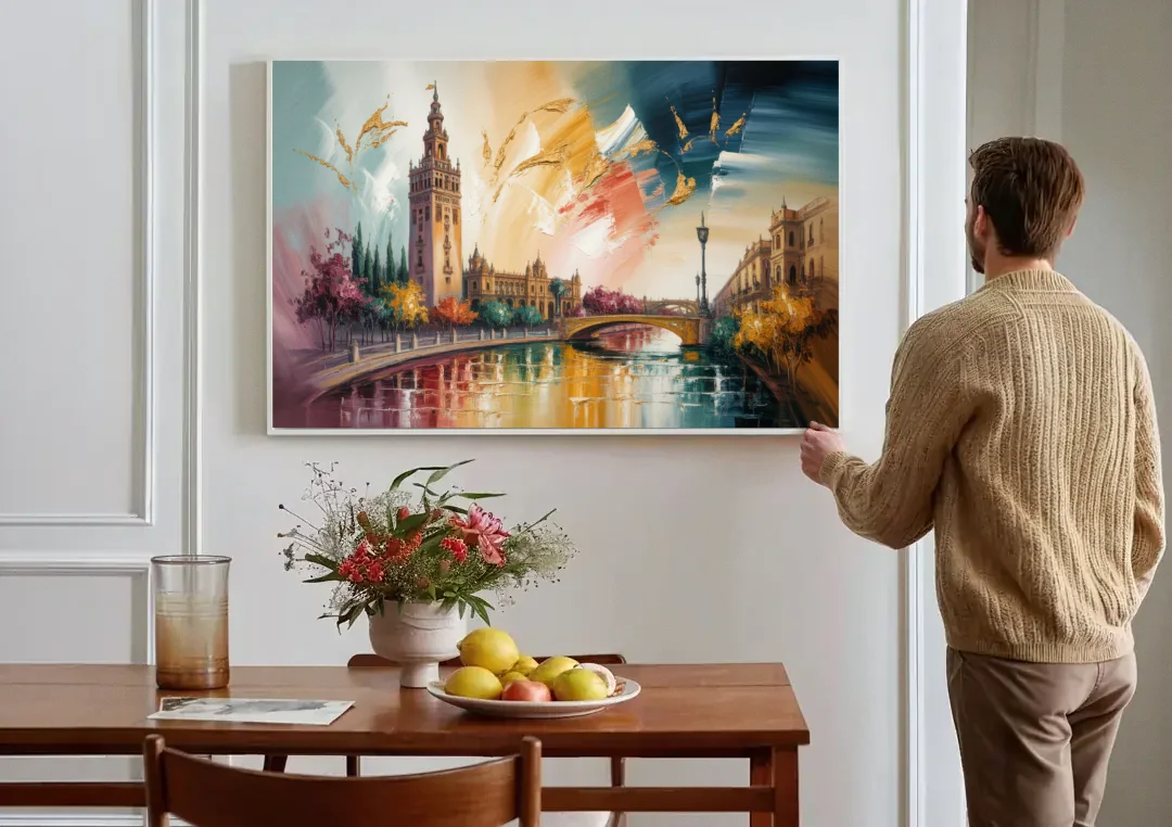 Giralda Grace canvas wall art above a dining table