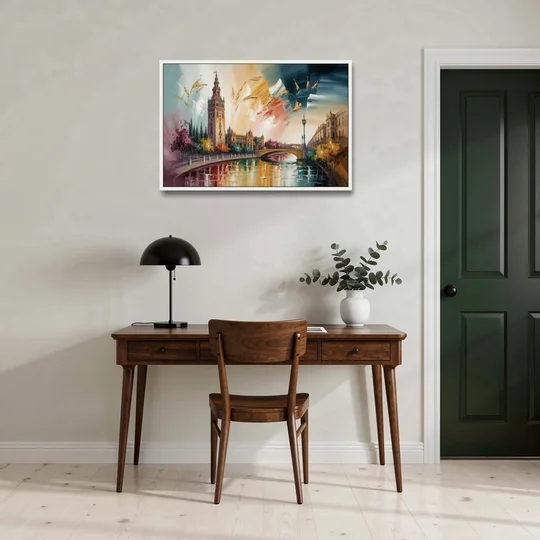 Giralda Grace - White Framed Canvas Wall Art - Office - 36x24