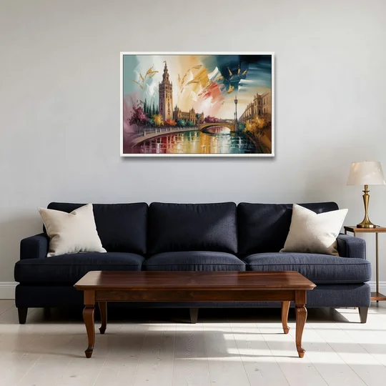 Giralda Grace - White Framed Canvas Wall Art - Sofa - 36x24