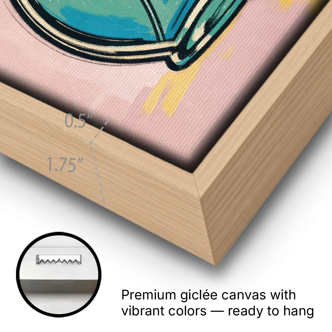 Girly Bathroom Wall Art of a Teal Perfume Atomizer - Oak Framed Canvas Wall Art - Gallery Wrap Corner