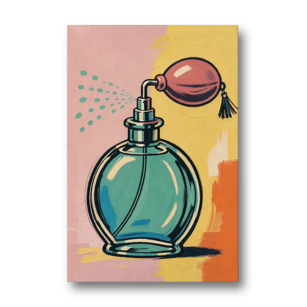 Girly Bathroom Wall Art of a Teal Perfume Atomizer - Canvas Wall Art - Front