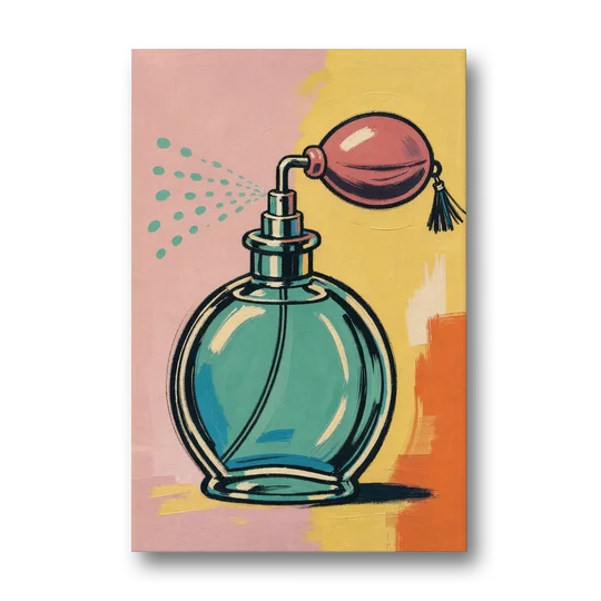Girly Bathroom Wall Art of a Teal Perfume Atomizer - Canvas Wall Art - Front