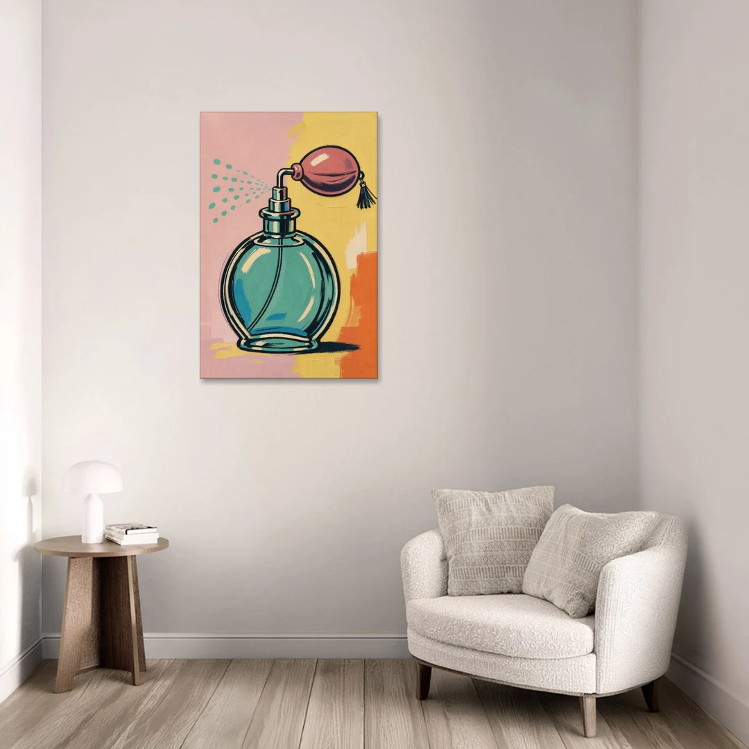 Girly Bathroom Wall Art of a Teal Perfume Atomizer - Canvas Wall Art - Sofa - 24x36