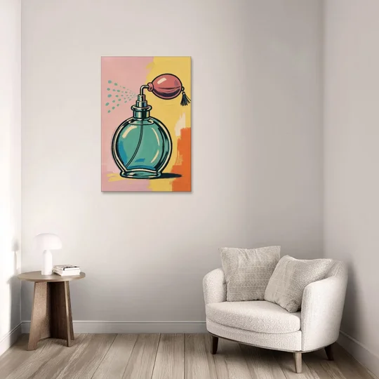 Girly Bathroom Wall Art of a Teal Perfume Atomizer - Canvas Wall Art - Sofa - 24x36
