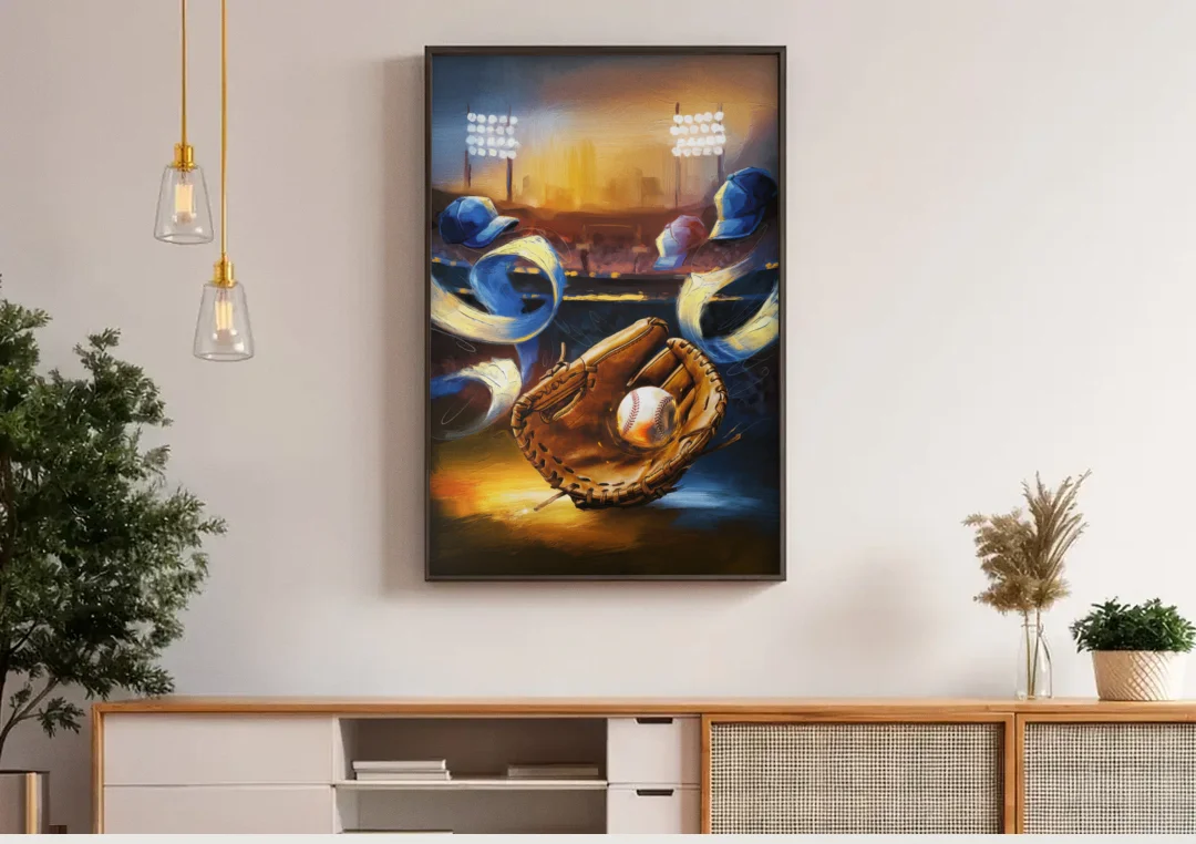 Glendale Brewers Fan Spirit canvas wall art above a wooden sideboard under pendant lights