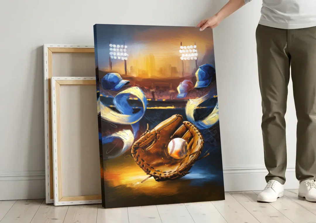 Glendale Brewers Fan Spirit canvas wall art leaning against a wall next to blank canvases