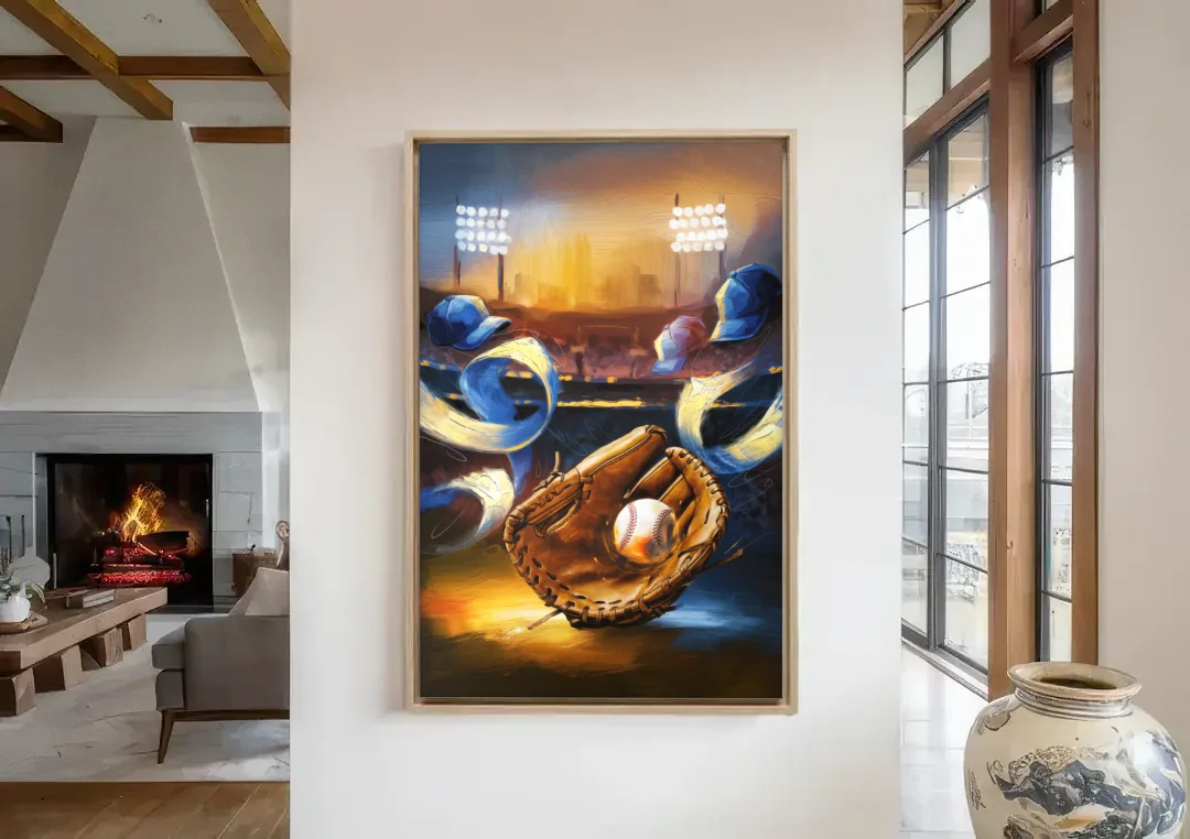 Glendale Brewers Fan Spirit canvas wall art in a living room with a fireplace