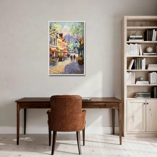 Glendale Downtown Charm - White Framed Canvas Wall Art - Office - 24x36