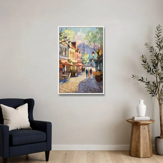 Glendale Downtown Charm - White Framed Canvas Wall Art - Sofa - 24x36