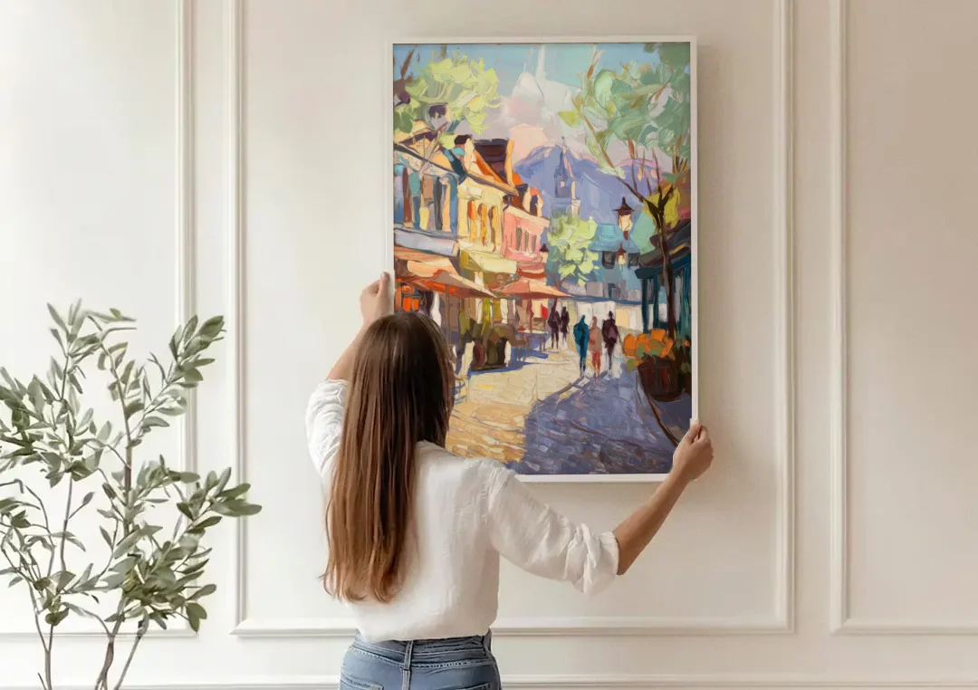 Glendale Downtown Charm canvas wall art being hung on a paneled wall