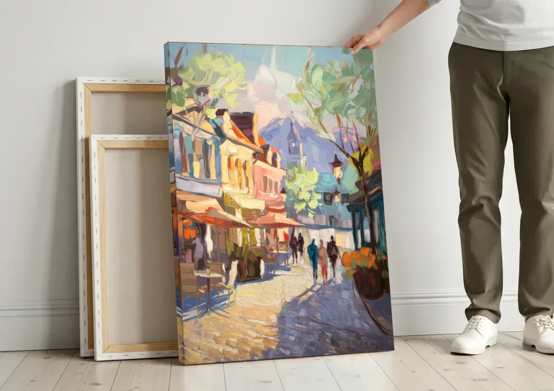 Glendale Downtown Charm canvas wall art leaning against a wall next to blank canvases