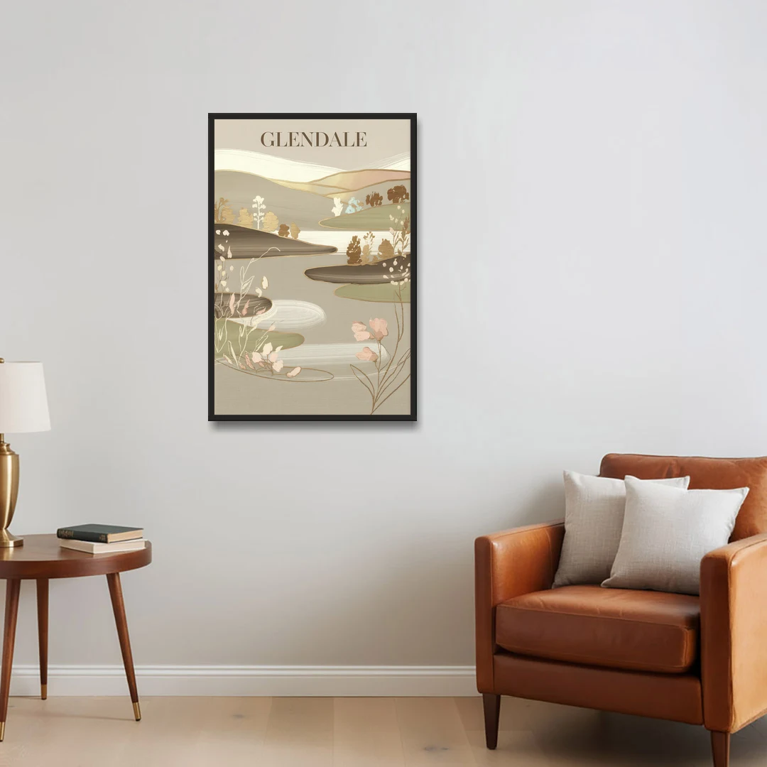Glendale Rustic Elegance - Black Framed Canvas Wall Art - Sofa - 24x36