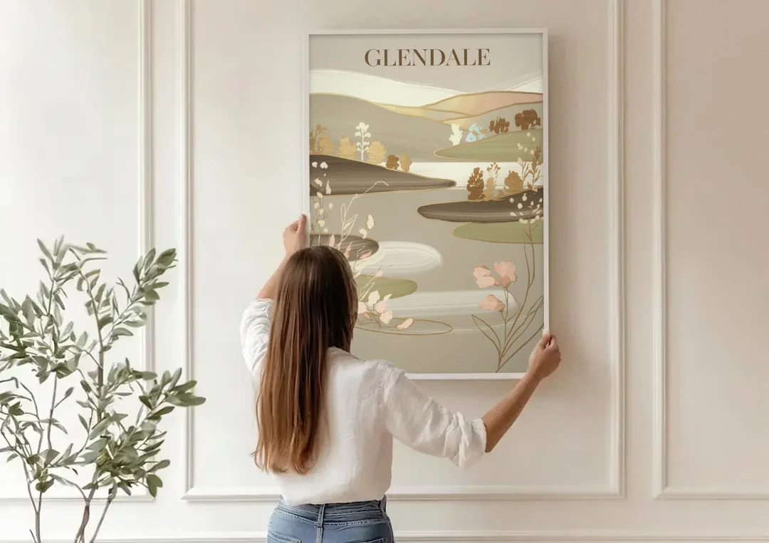 Glendale Rustic Elegance canvas wall art being hung on a paneled wall