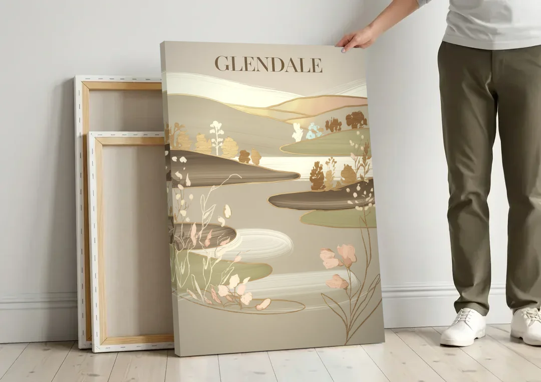 Glendale Rustic Elegance canvas wall art leaning against a wall next to blank canvases