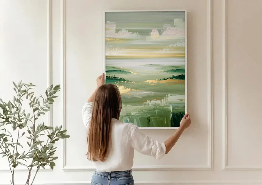 Glendale Scenic Horizons canvas wall art being hung on a paneled wall