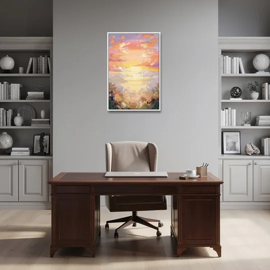 Glendale Sunset Views - White Framed Canvas Wall Art - Office - 24x36