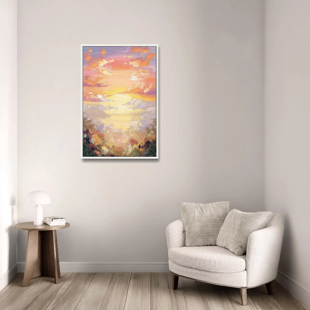 Glendale Sunset Views - White Framed Canvas Wall Art - Sofa - 24x36