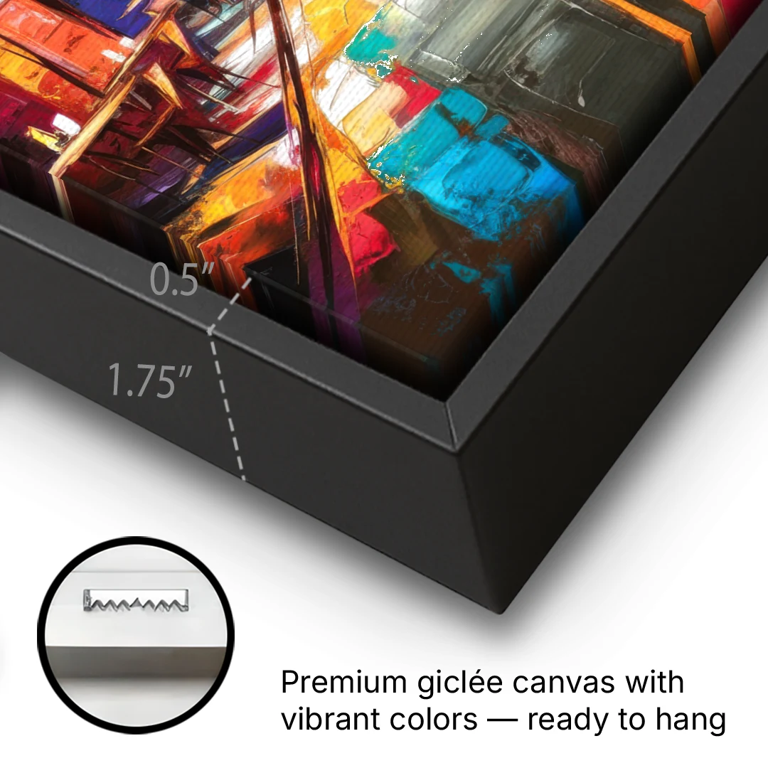 Glendale Vibrant Streetscape - Black Framed Canvas Wall Art - Gallery Wrap Corner