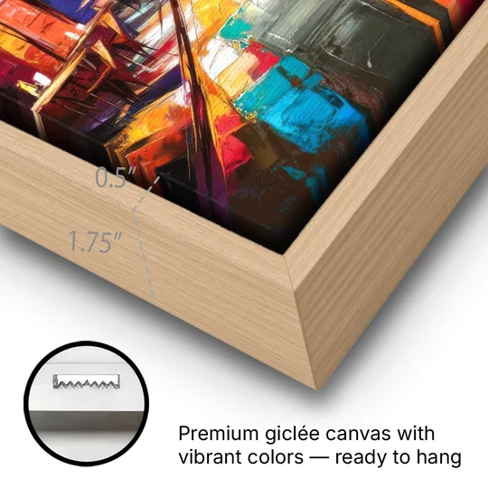 Glendale Vibrant Streetscape - Oak Framed Canvas Wall Art - Gallery Wrap Corner