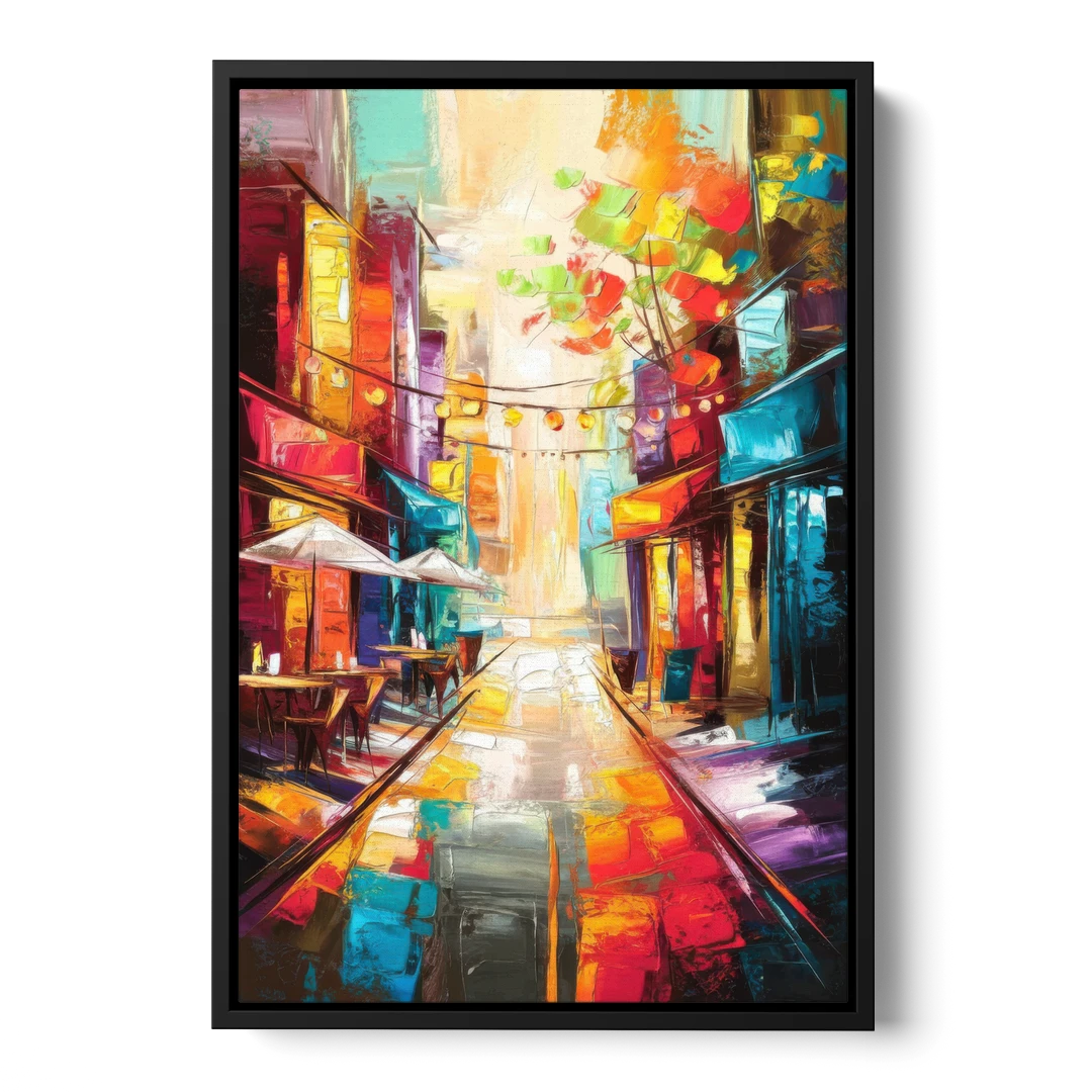 Glendale Vibrant Streetscape - Black Framed Canvas Wall Art - Front