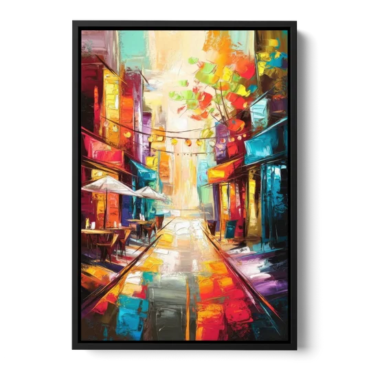Glendale Vibrant Streetscape - Black Framed Canvas Wall Art - Front