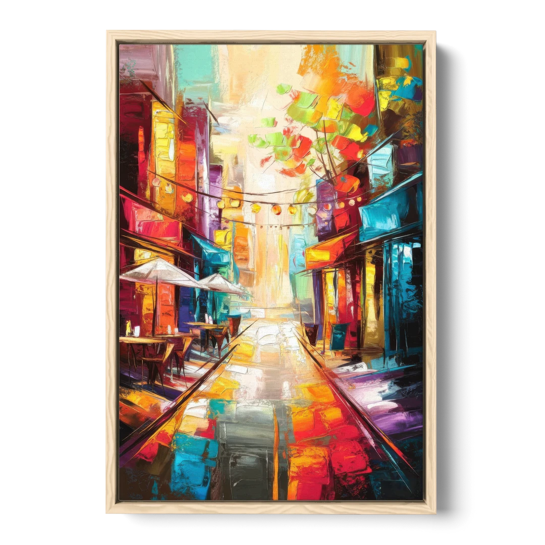 Glendale Vibrant Streetscape - Oak Framed Canvas Wall Art - Front