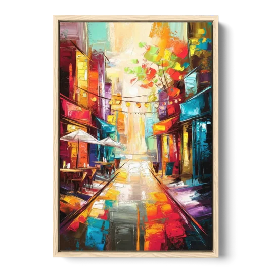 Glendale Vibrant Streetscape - Oak Framed Canvas Wall Art - Front
