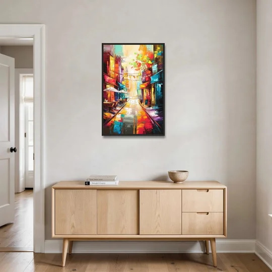 Glendale Vibrant Streetscape - Black Framed Canvas Wall Art - Coffee Table - 24x36