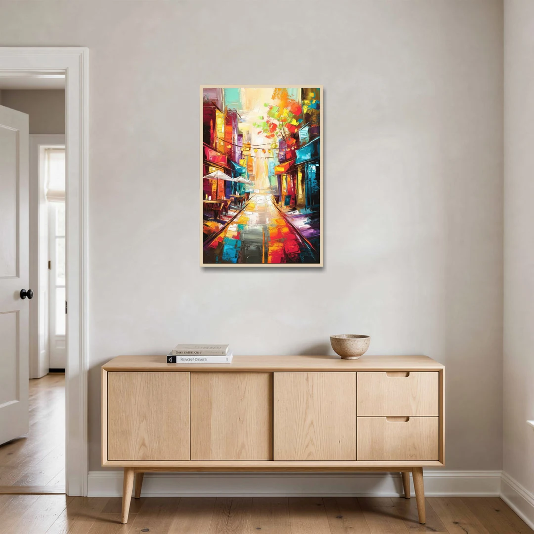 Glendale Vibrant Streetscape - Oak Framed Canvas Wall Art - Coffee Table - 24x36