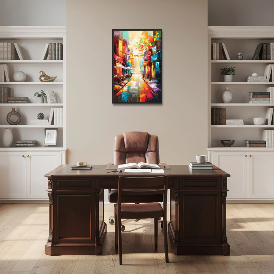 Glendale Vibrant Streetscape - Black Framed Canvas Wall Art - Office - 24x36