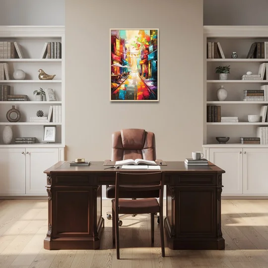 Glendale Vibrant Streetscape - Oak Framed Canvas Wall Art - Office - 24x36
