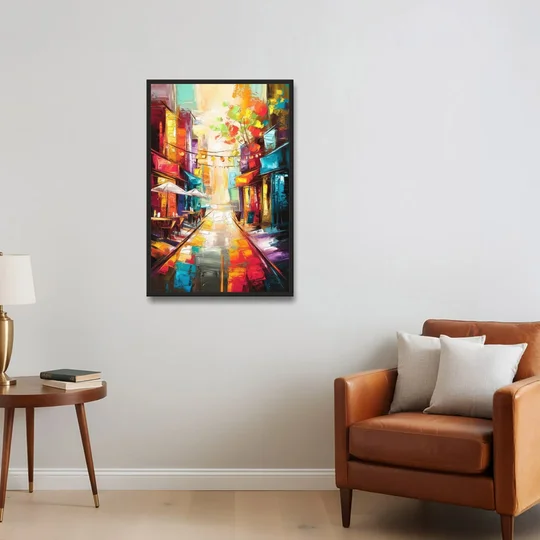 Glendale Vibrant Streetscape - Black Framed Canvas Wall Art - Sofa - 24x36