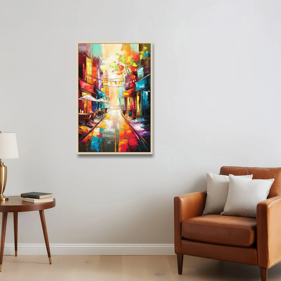 Glendale Vibrant Streetscape - Oak Framed Canvas Wall Art - Sofa - 24x36