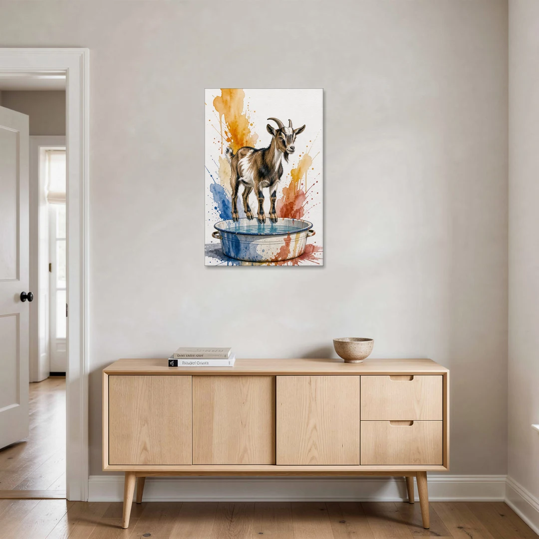 Goat Balancing on the Washtub Rim - Canvas Wall Art - Coffee Table - 24x36