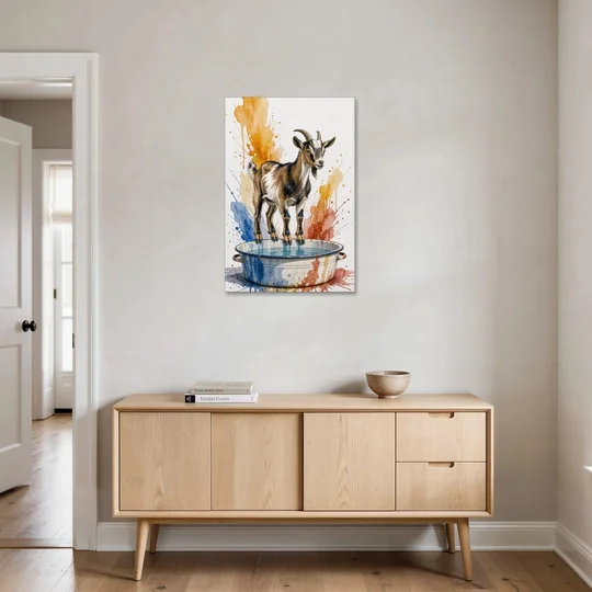 Goat Balancing on the Washtub Rim - Canvas Wall Art - Coffee Table - 24x36