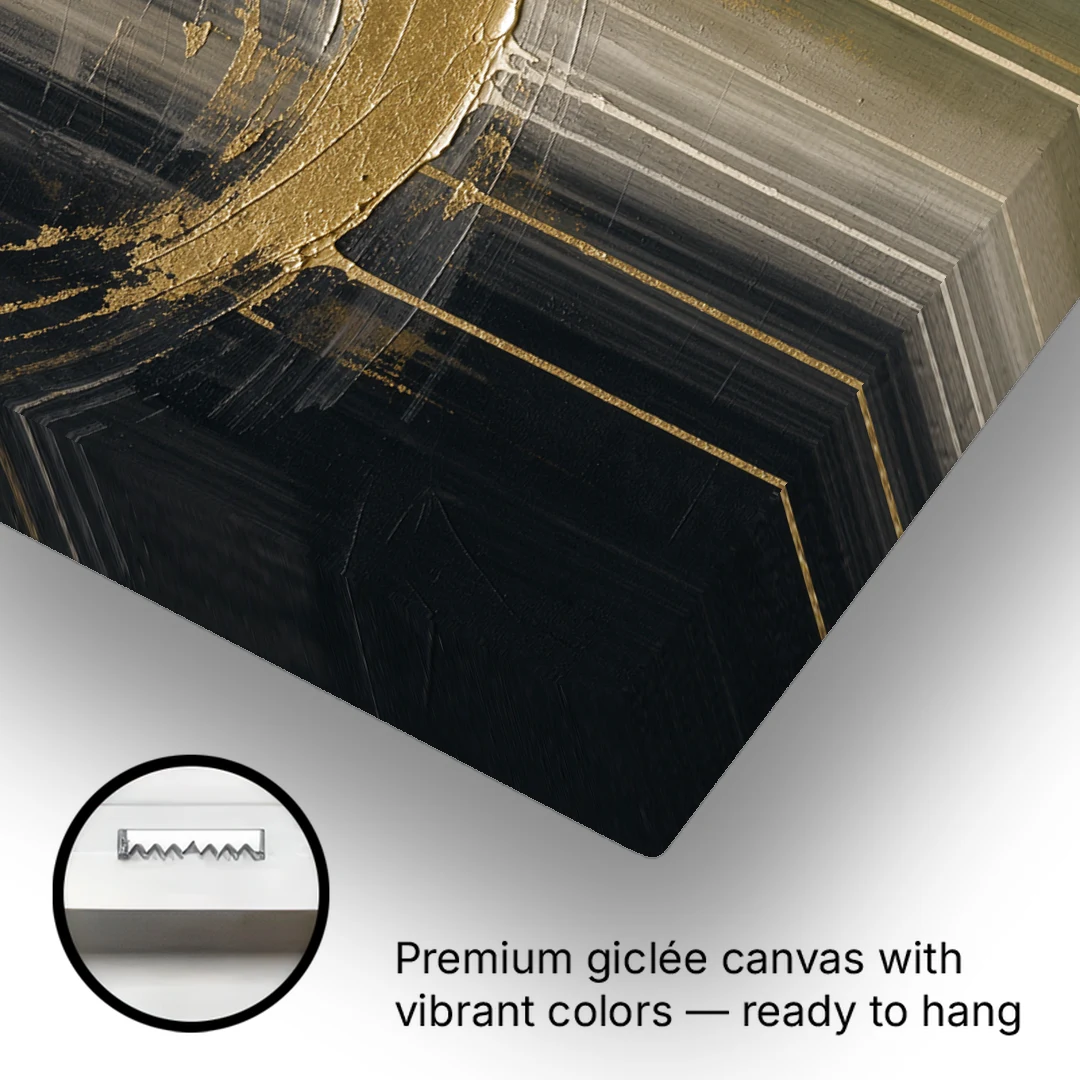 Gold Abstract Crimson-Tipped Crescent - Canvas Wall Art - Gallery Wrap Corner