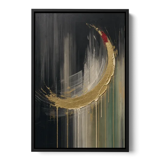 Gold Abstract Crimson-Tipped Crescent - Black Framed Canvas Wall Art - Front