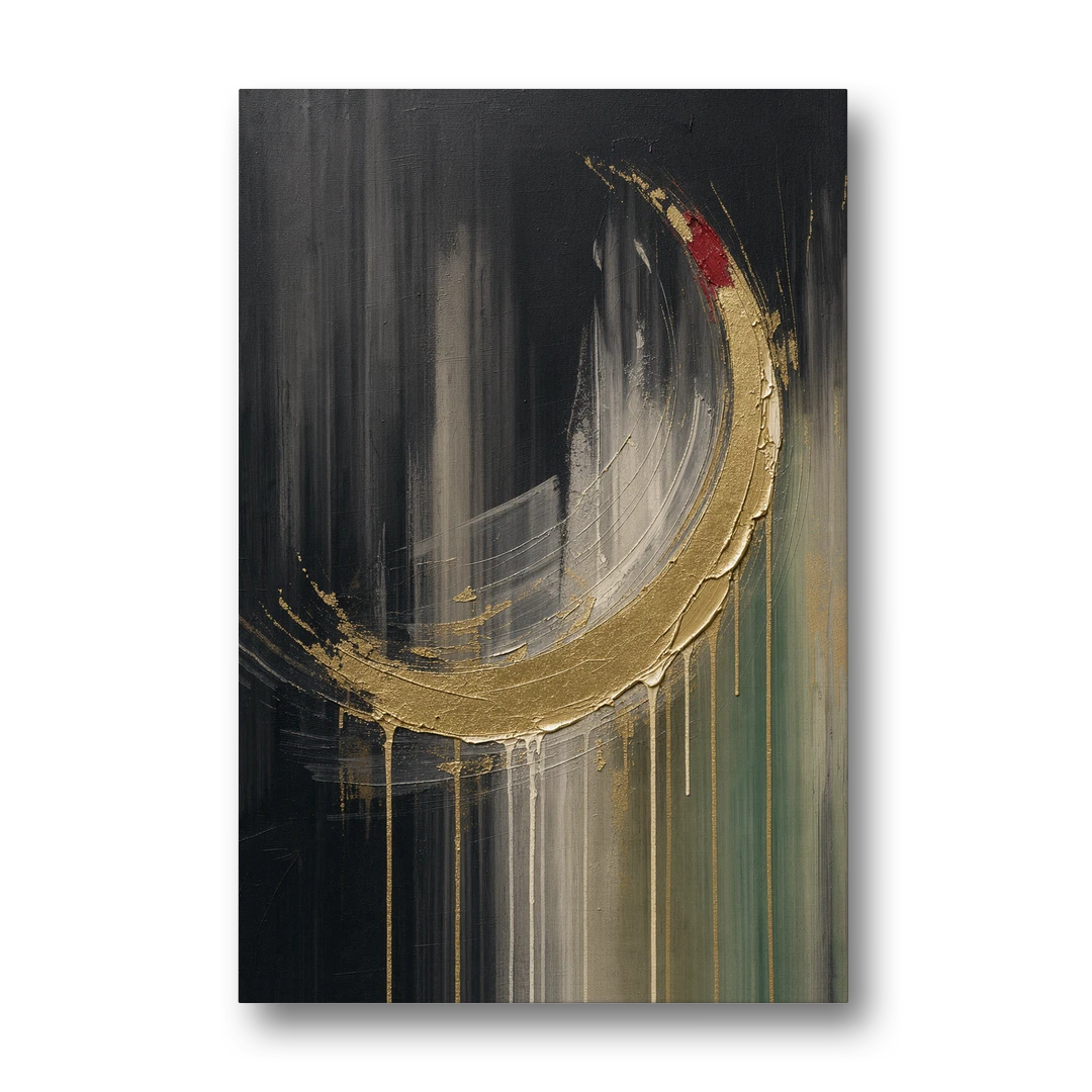 Gold Abstract Crimson-Tipped Crescent - Canvas Wall Art - Front