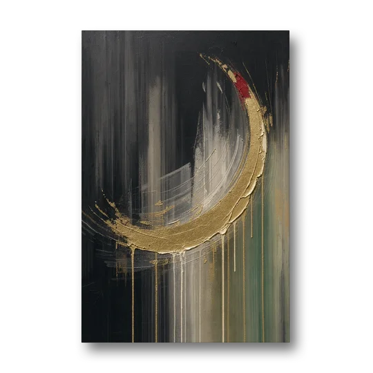 Gold Abstract Crimson-Tipped Crescent - Canvas Wall Art - Front