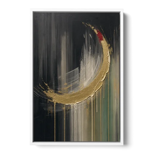 Gold Abstract Crimson-Tipped Crescent - White Framed Canvas Wall Art - Front