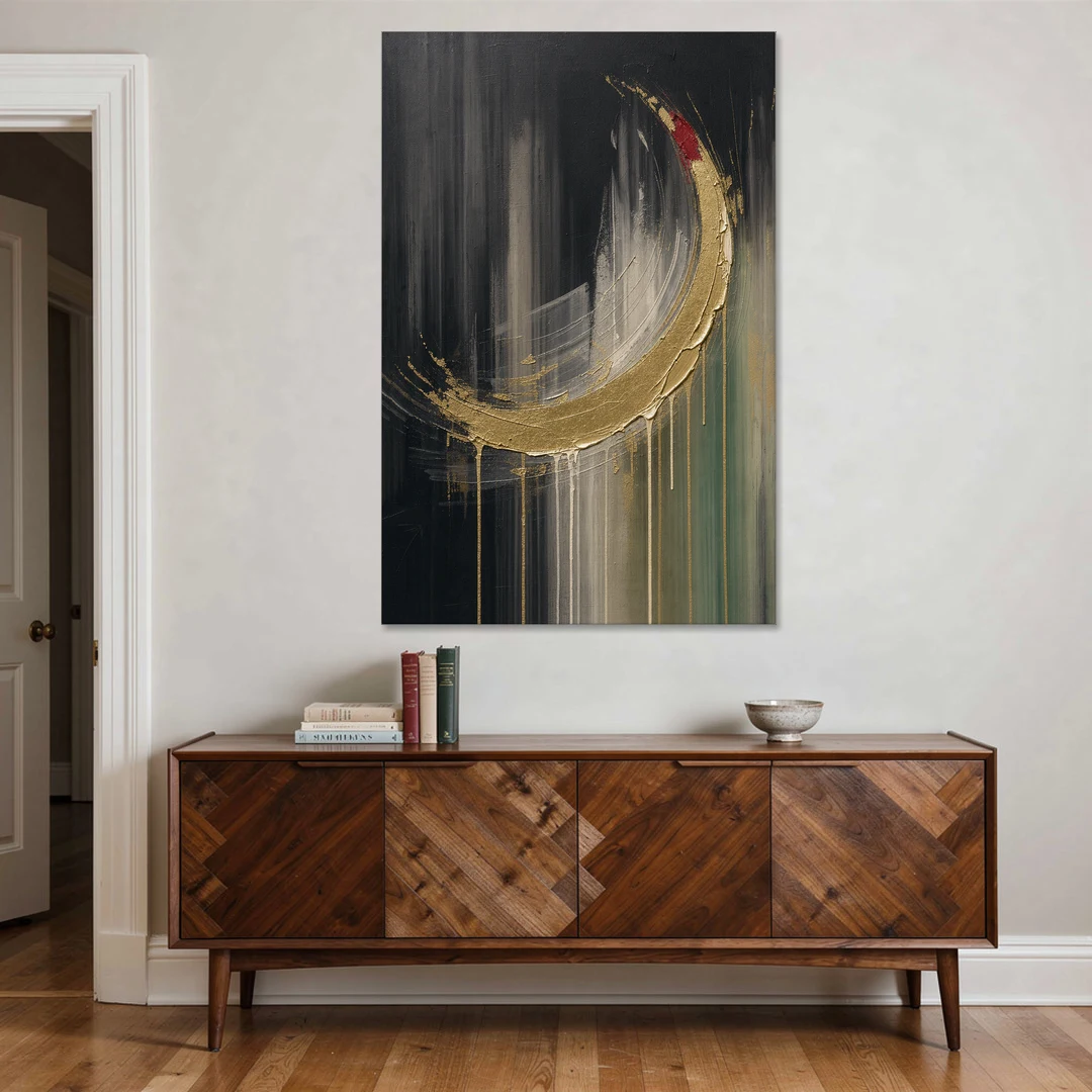 Gold Abstract Crimson-Tipped Crescent - Canvas Wall Art - Coffee Table - 40x60