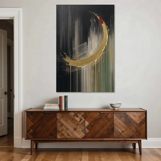Gold Abstract Crimson-Tipped Crescent - Canvas Wall Art - Coffee Table - 40x60