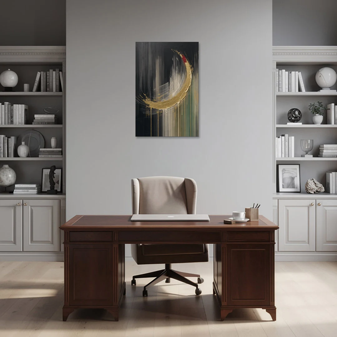 Gold Abstract Crimson-Tipped Crescent - Canvas Wall Art - Office - 24x36
