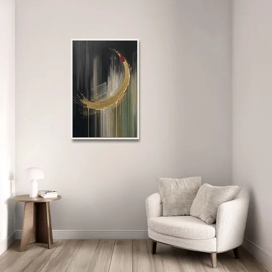 Gold Abstract Crimson-Tipped Crescent - White Framed Canvas Wall Art - Sofa - 24x36