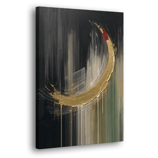 Gold Abstract Crimson-Tipped Crescent - Canvas Wall Art - Side